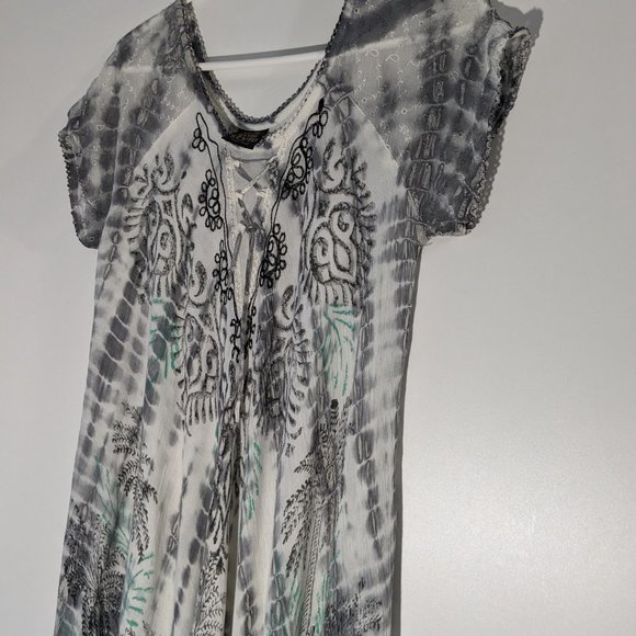 Embroidered Tie Dye Cover Up Grey White Size One Size - Picture 2 of 7